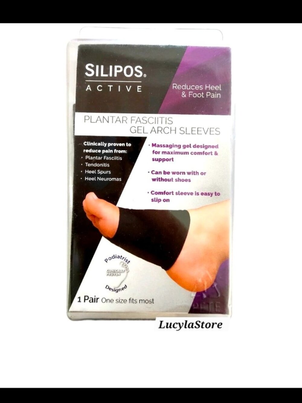 Silipos Active 7212 Plantar Fasciitis Gel Arch Sleeves NIB